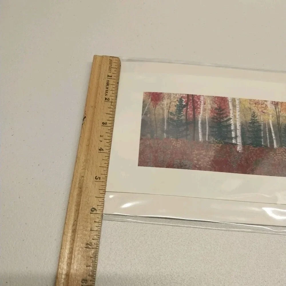 George Burr Autumn Birch Forest Print 12x6 Panoramic Fall Road Landscape Matted
